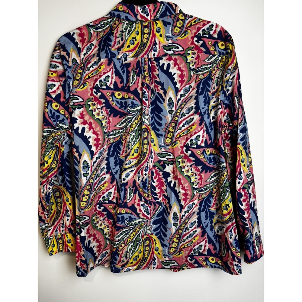 Talbots Women's Petite XLP Multicolor summer bold Novelty Cotton Collared Button - Picture 8 of 9